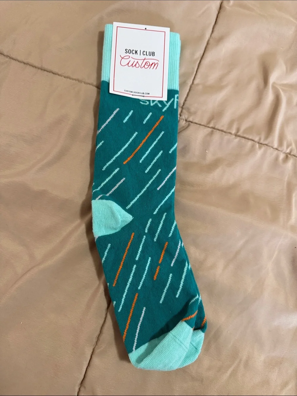 Teal Patterned Crew Socks - Mint & Orange Accents